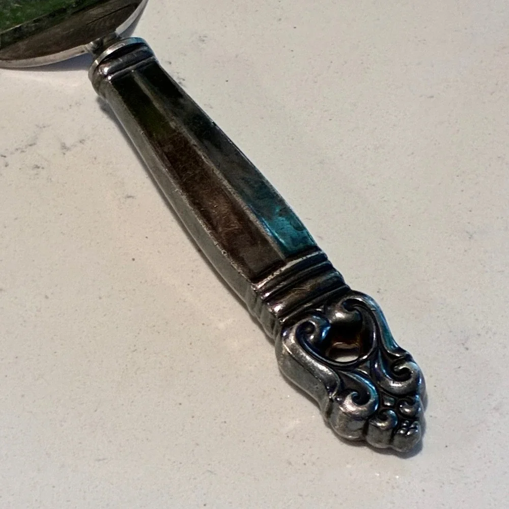 Vtg Intl Royal Danish Pie Server Stainless Blade Ornate Scroll Sterling Handle